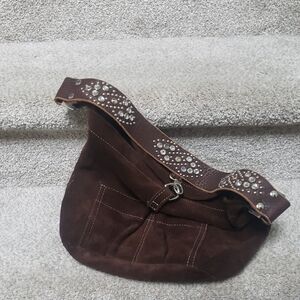 Tylie Malibu Studded Brown Shoulder Bag With Crystals Hobo